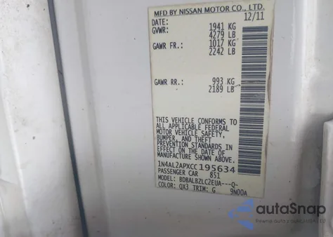 2012 Nissan Altima 2.5 S из США, поврежденный, VIN 1N4AL2APXCC195634